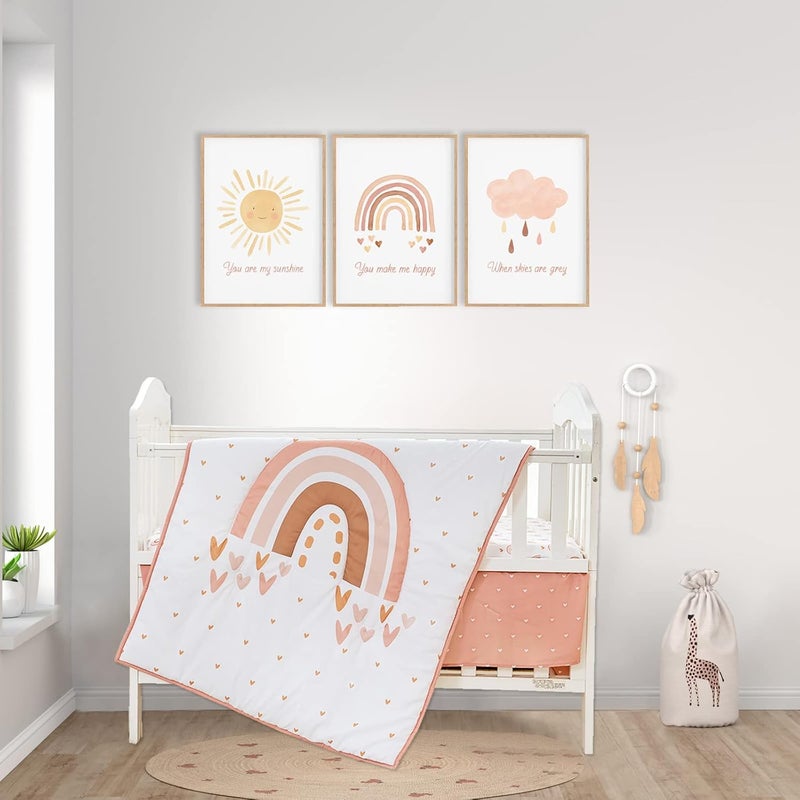 Cokouchyi 3 Piece Rainbow Boho Crib Bedding Set - Standard Size Nursery Bedding for Boys and Girls with Crib Sheet, Comforter & Crib Skirt - Image 1